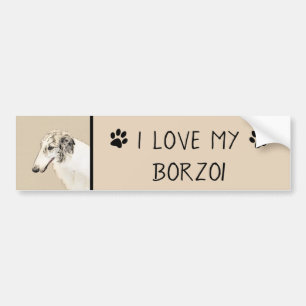 Borzoi (Silber Brindle) Malerei Original Dog Art Autoaufkleber