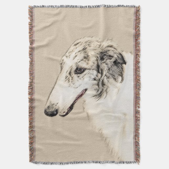 Borzoi (Silber Brindle) Malerei Original Dog Art Decke (Vorderseite Vertikal)