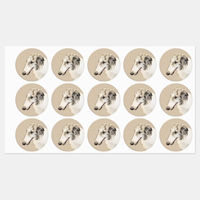 Borzoi (Silber Brindle) Malerei Original Dog Art Etiketten (Blatt)