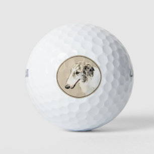 Borzoi (Silber Brindle) Malerei Original Dog Art Golfball