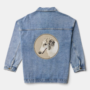 Borzoi (Silber Brindle) Malerei Original Dog Art Jeansjacke