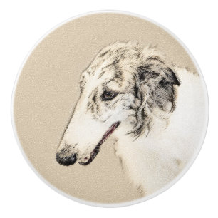Borzoi (Silber Brindle) Malerei Original Dog Art Keramikknauf