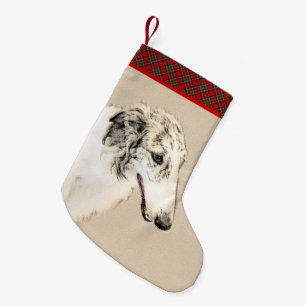 Borzoi (Silber Brindle) Malerei Original Dog Art Kleiner Weihnachtsstrumpf