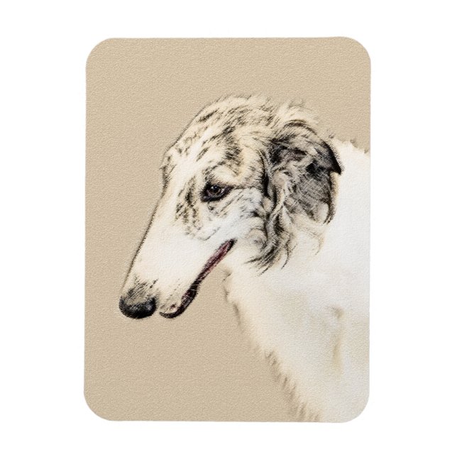 Borzoi (Silber Brindle) Malerei Original Dog Art Magnet (Vertikal)