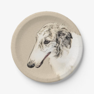 Borzoi (Silber Brindle) Malerei Original Dog Art Pappteller