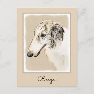Borzoi (Silber Brindle) Malerei Original Dog Art Postkarte