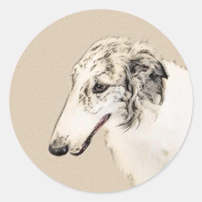 Borzoi (Silber Brindle) Malerei Original Dog Art Runder Aufkleber (Vorderseite)