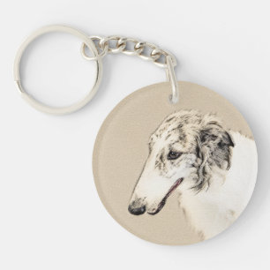 Borzoi (Silber Brindle) Malerei Original Dog Art Schlüsselanhänger