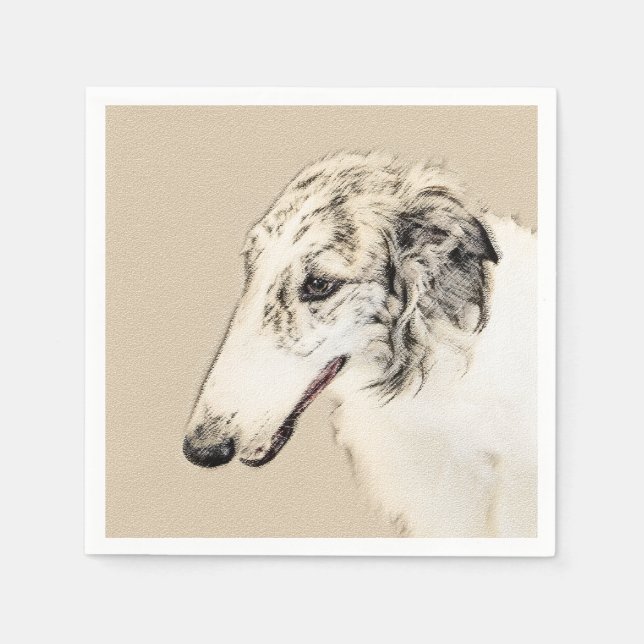 Borzoi (Silber Brindle) Malerei Original Dog Art Serviette (Vorderseite)
