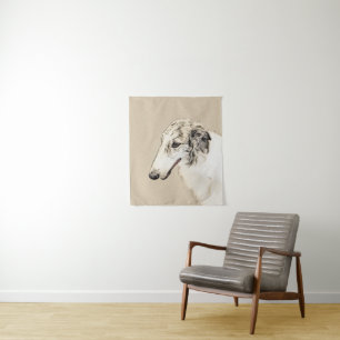 Borzoi (Silber Brindle) Malerei Original Dog Art Wandteppich
