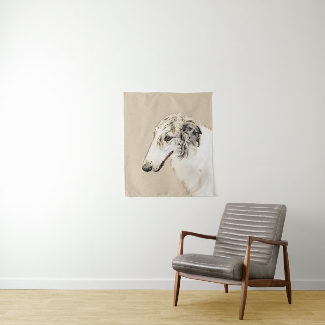 Borzoi (Silber Brindle) Malerei Original Dog Art Wandteppich (Beispiel)