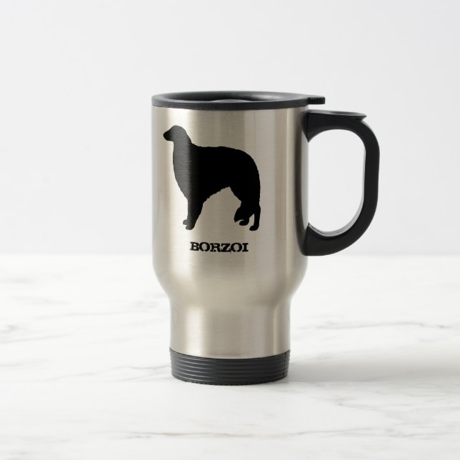 Borzoi-Silhouetten mit kundengerechtem Text Reisebecher (Rechts)