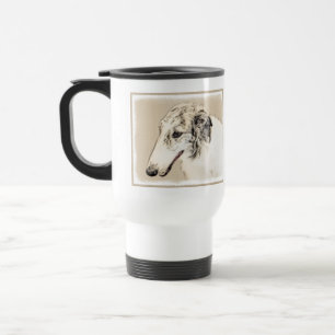 Borzoi (Silver Brindle) Malerei Original Hundekuns Reisebecher
