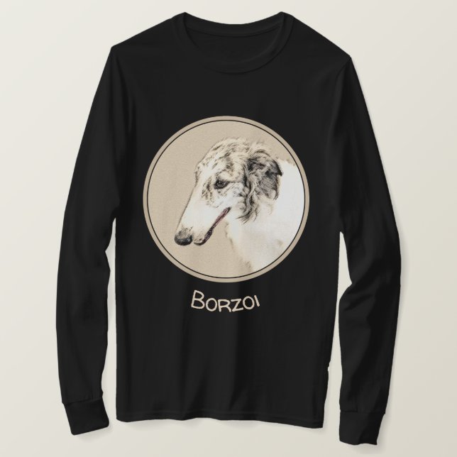 Borzoi (Silver Brindle) Malerei Original Hundekuns T-Shirt (Design vorne)