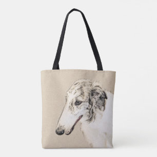 Borzoi (Silver Brindle) Malerei Original Hundekuns Tasche