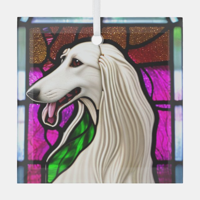 Borzoi "Stached Glass" Ornament Aus Glas (Vorderseite)