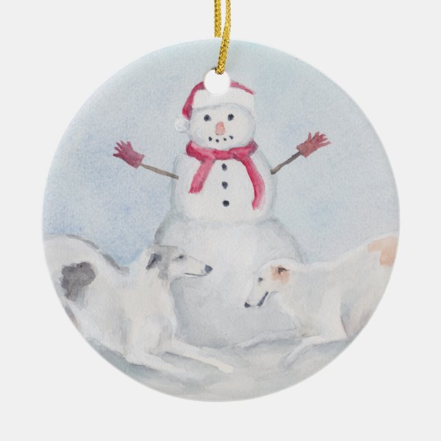 Borzoi und Snowman Dog Art Ornament (Vorne)