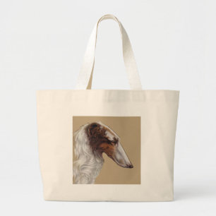 Borzoi-Vintager Kopf Jumbo Stoffbeutel
