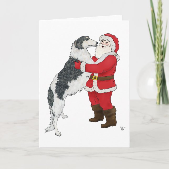 Borzoi Weihnachtsgrüßen Feiertagskarte (Vorderseite)