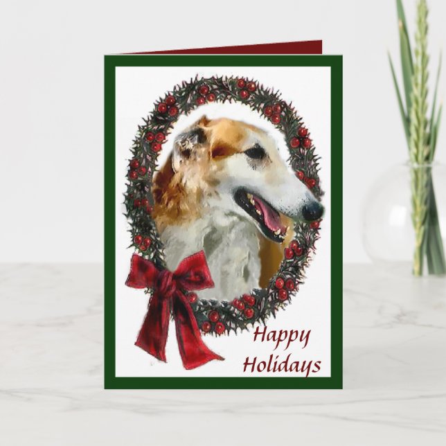 Borzoi Weihnachtskarten Feiertagskarte (Vorderseite)
