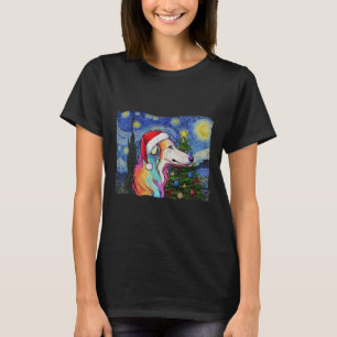 Borzoi Weihnachtsmannmütze Weihnachten Starry Nigh T-Shirt