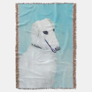 Borzoi (weiß) Malerei - Niedliche Original Hunde K Decke
