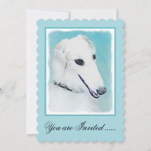 Borzoi (weiß) Malerei - Niedliche Original Hunde K Einladung