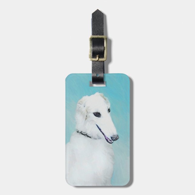 Borzoi (weiß) Malerei - Niedliche Original Hunde K Gepäckanhänger (Vorderseite vertikal)