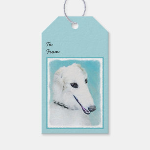 Borzoi (weiß) Malerei - Niedliche Original Hunde K Geschenkanhänger