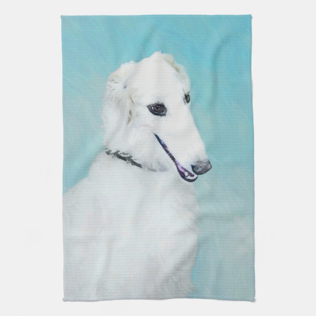 Borzoi (weiß) Malerei - Niedliche Original Hunde K Geschirrtuch (Vertikal)