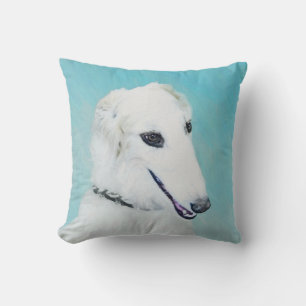 Borzoi (weiß) Malerei - Niedliche Original Hunde K Kissen