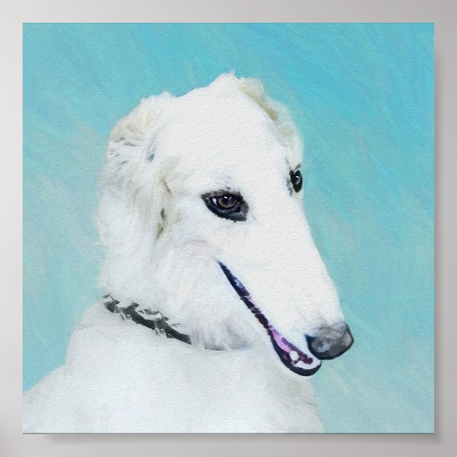 Borzoi (weiß) Malerei - Niedliche Original Hunde K Poster (Vorne)