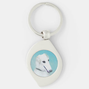 Borzoi (weiß) Malerei - Niedliche Original Hunde K Schlüsselanhänger