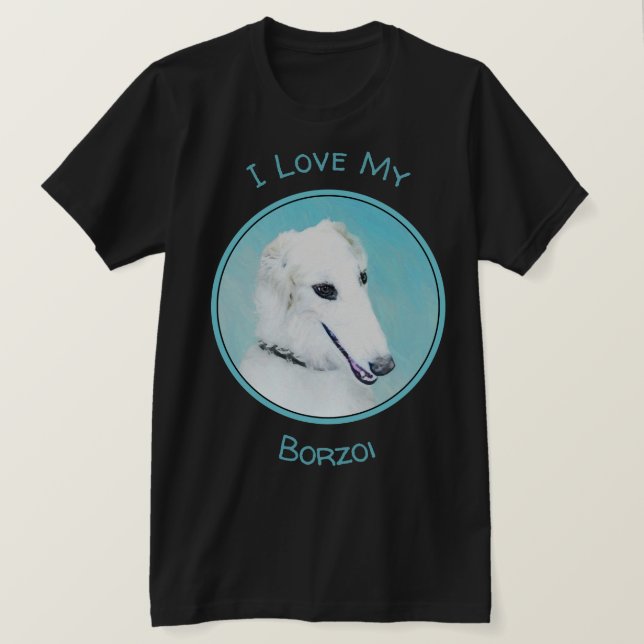Borzoi (weiß) Malerei - Niedliche Original Hunde K T-Shirt (Design vorne)