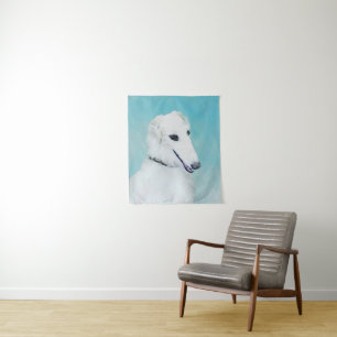 Borzoi (weiß) Malerei - Niedliche Original Hunde K Wandteppich
