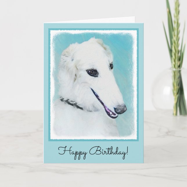 Borzoi (weiß) Malerei - Niedliche Original Hundeku Karte (Vorderseite)