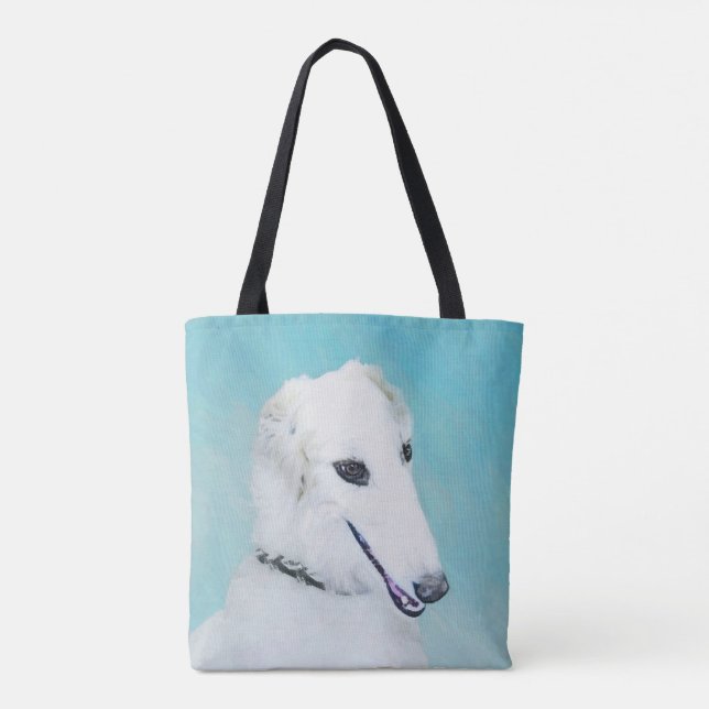 Borzoi (weiß) Malerei - Niedliche Original Hundeku Tasche (Rückseite)