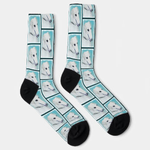 Borzoi White Painting Russian Wolfhound Dog Art Socken