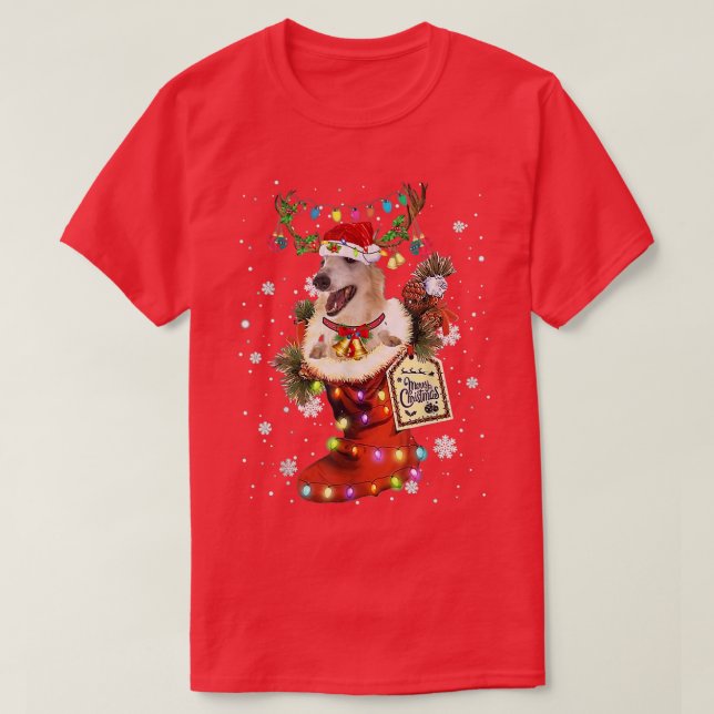 Borzoi Xmas Boot Christmas Sock Winter Snow  T-Shirt (Design vorne)