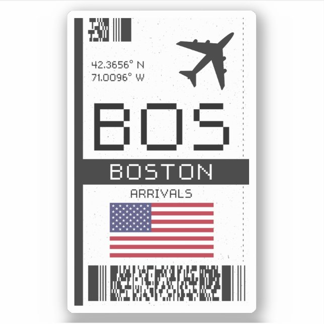BOS Boston, United Staaten Airport Boarding Pass Aufkleber (Vorderseite)