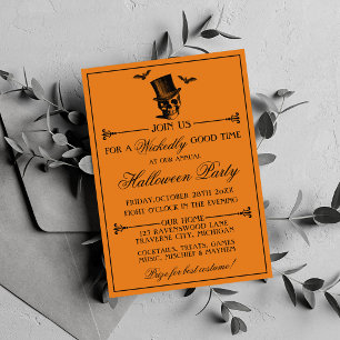 Böse Halloween Orange Schwarze Gothic-Party Einladung