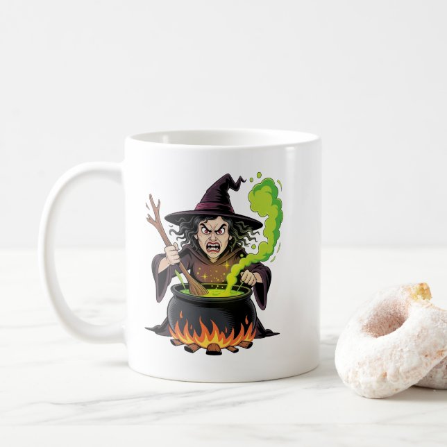 Böse Hexe Halloween Kaffeetasse (Mit Donut)