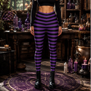 Böse Hexe Violett und Schwarz Gestreift Halloween Leggings
