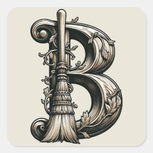 Böse Hexe Witchy Besen Buchstabe B Benutzerdefinie Quadratischer Aufkleber
