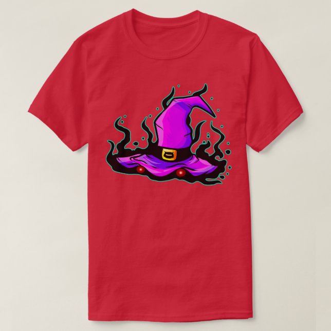 Böse Hexenhut mit leuchtenden Augen zu Halloween T-Shirt (Design vorne)