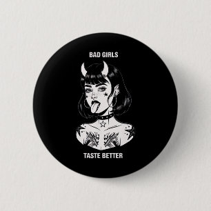 Böse Mädchen schmecken besser Tattoo Teufel Hallow Button