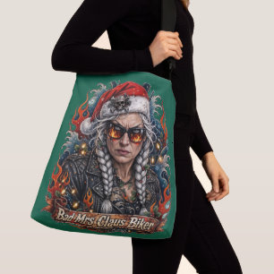Böse Mrs Claus Bikerin, Biker-Ehefrau Badass Tragetaschen Mit Langen Trägern