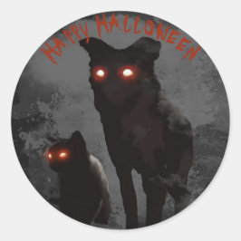 Böse schwarze Katze und schwarze Hundeaugen Hallow Runder Aufkleber