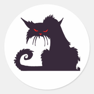 Böse schwarze Katzensilhouette mit roten Augen Runder Aufkleber