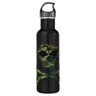 Böser Camouflage-Schädel und gekreuzte Knochen Trinkflasche